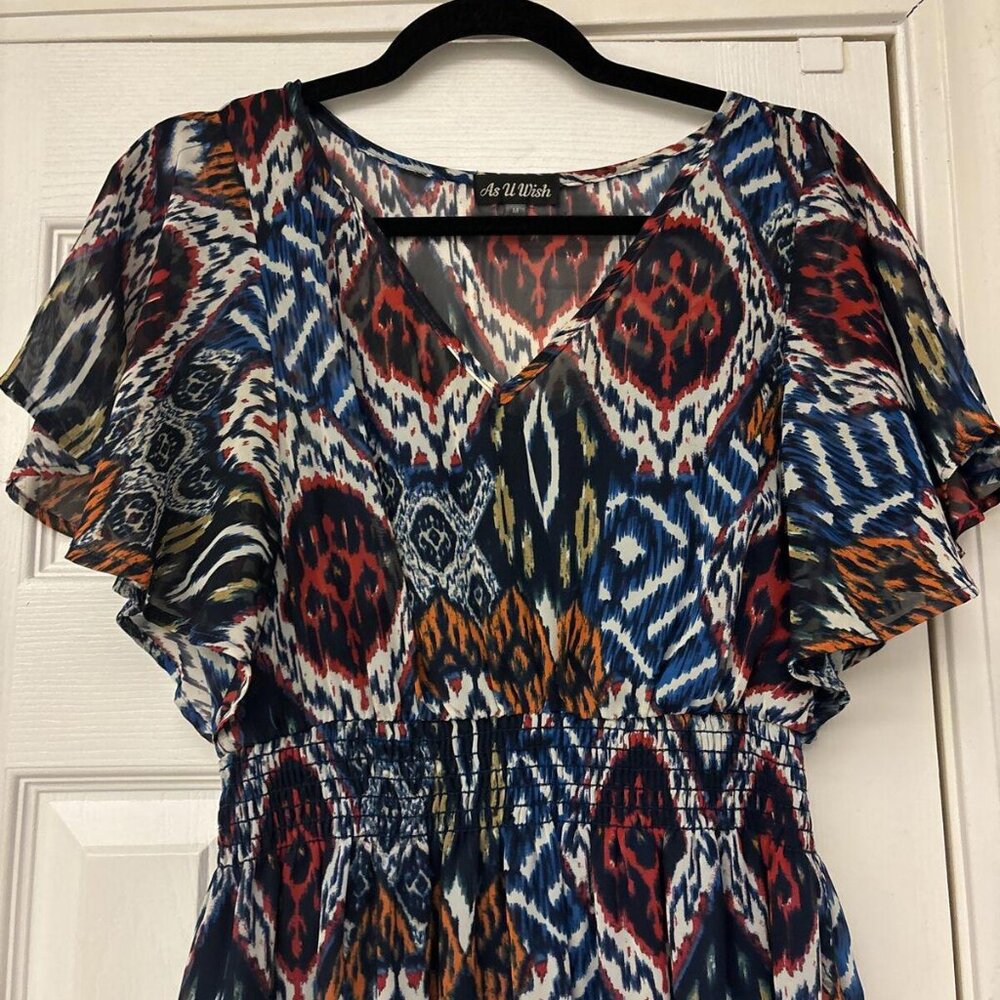 As You Wish Baby Doll Dress Womens MediumV-neck Knee Length Light Weight Boho - Picture 2 of 8